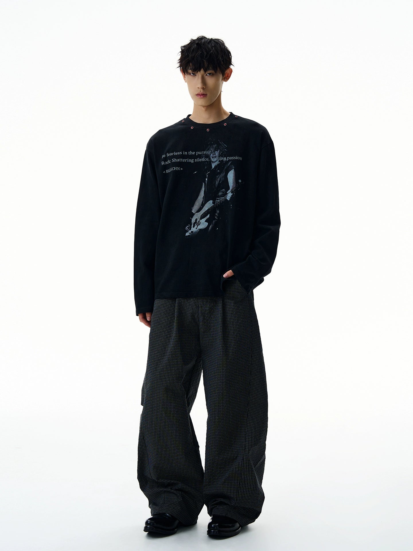 A PUEE Vintage Rivet Versatile Loose Long Sleeve