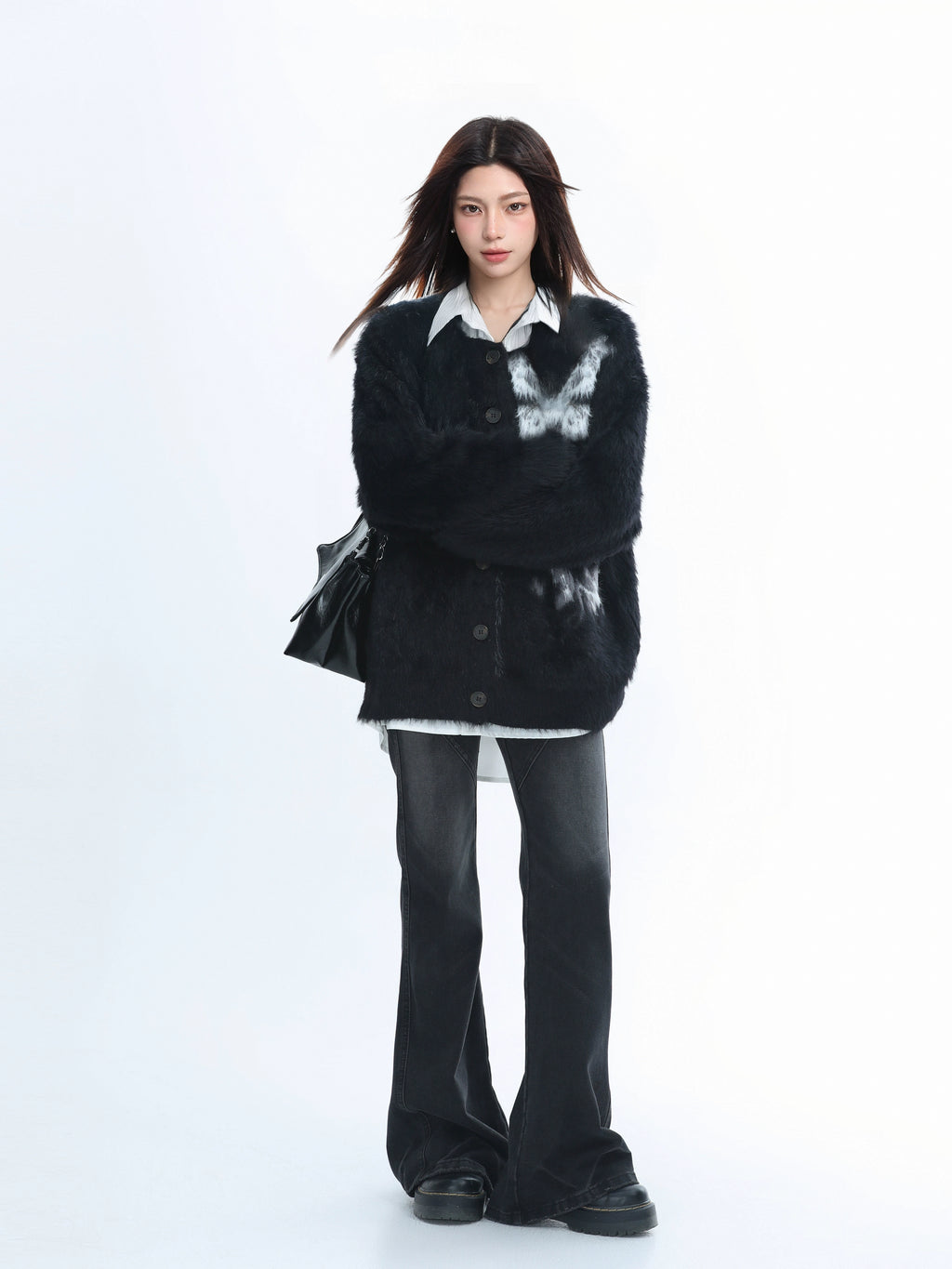 KDASE V-neck Soft Waxy Mink Fleece Knitted Cardigan Jacket