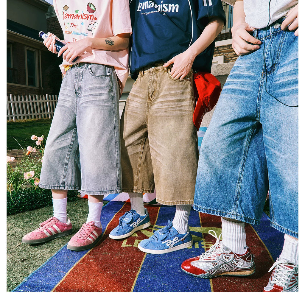 Lemanism Vintage Loose Denim Cropped Pants