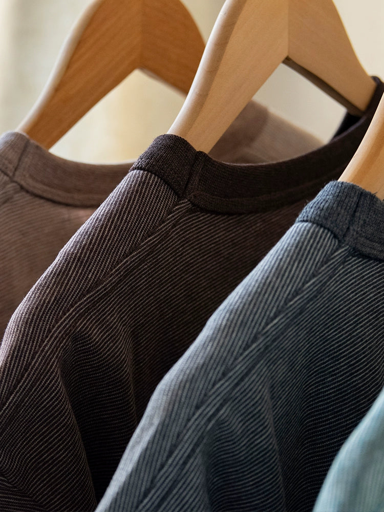 PrintAce Pinstriped Retro Crew Neck Casual Tee