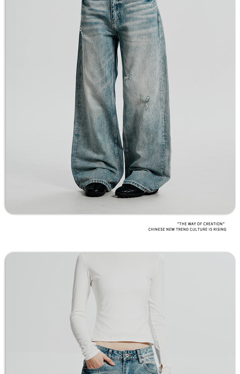 11KN Straight Loose and Versatile Wide-leg Floor-mopping Jeans