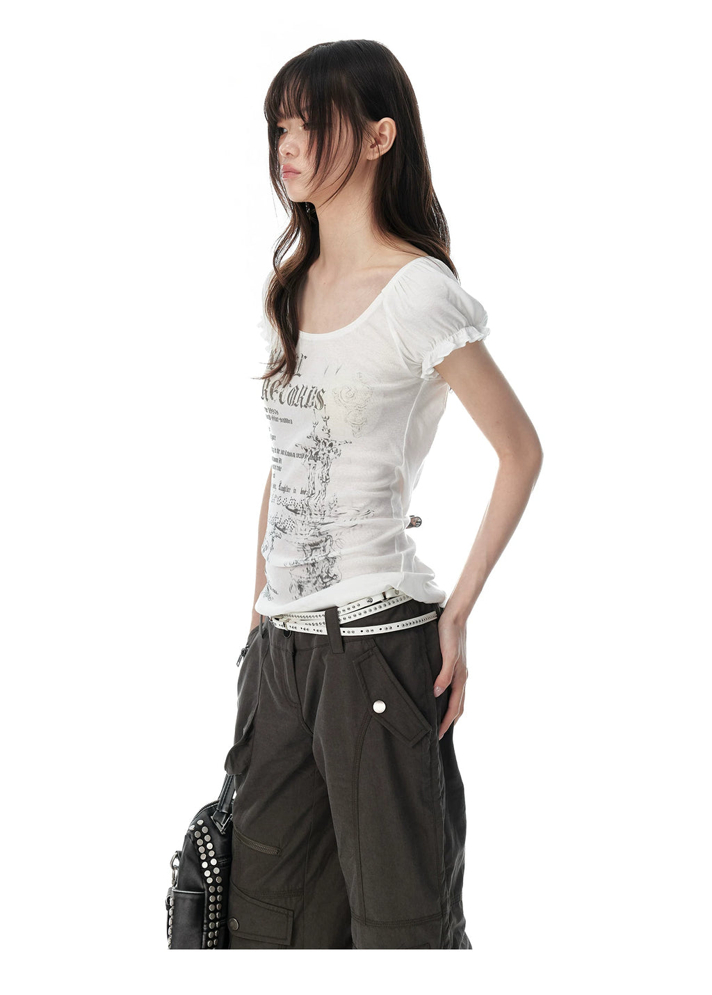 JIKOO Retro U-neck Slim and Thin Lace Tee