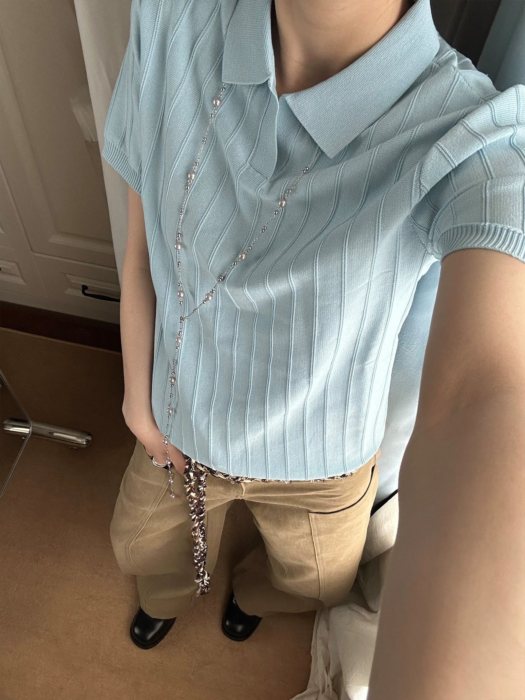 TERRAINCOGNITA Knitted Short and Wide POLO Shirt
