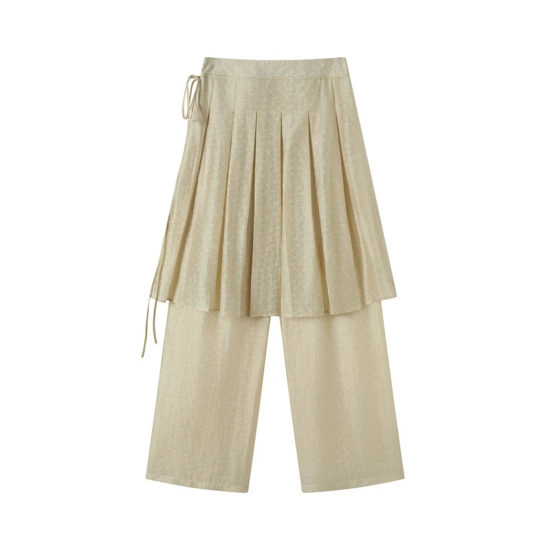 TGNS Fake Two-piece Breathable Pleated Skirt Pants