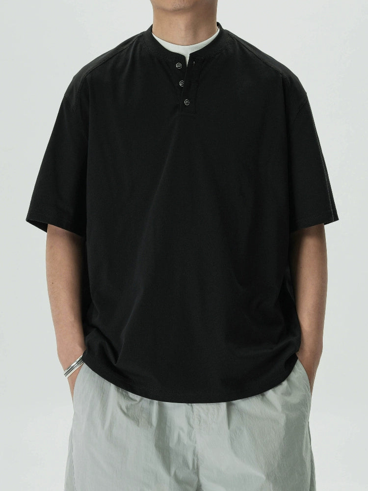 AWT Simple Casual Henry Collar Loose Tee