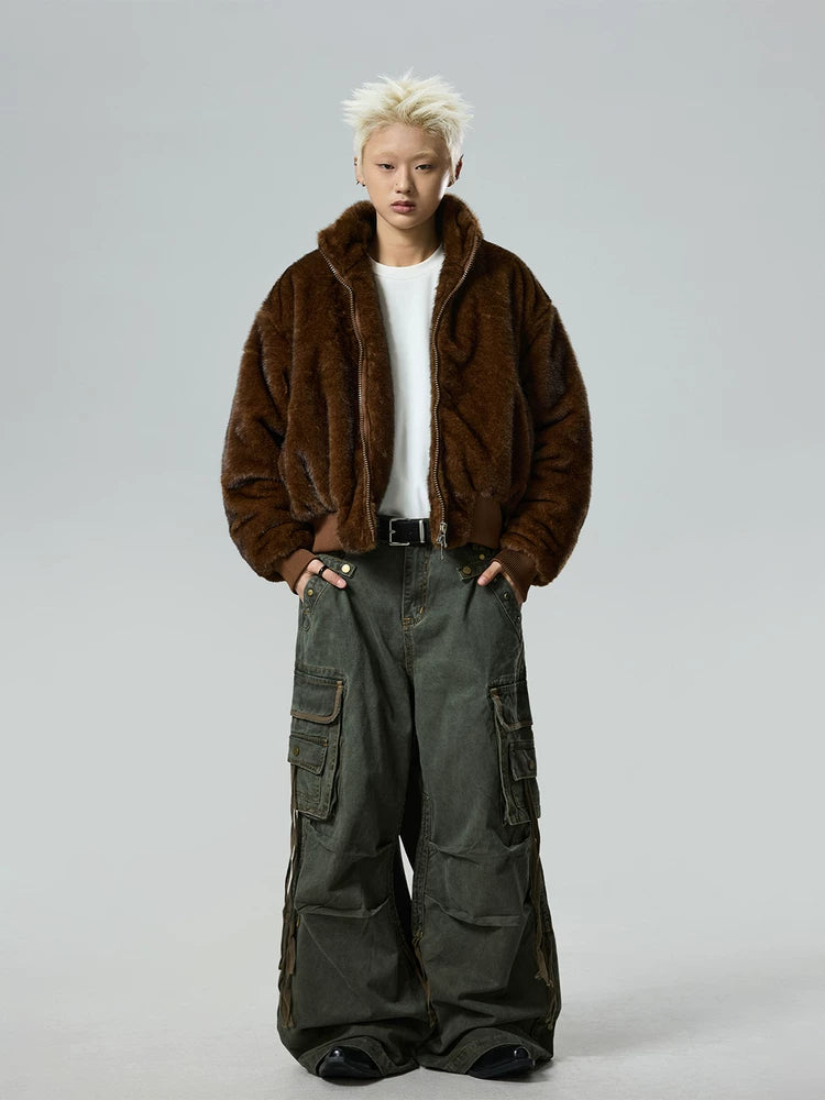 BTSG Blockbuster Wash Design Multi-Pocket Wide Leg Pants