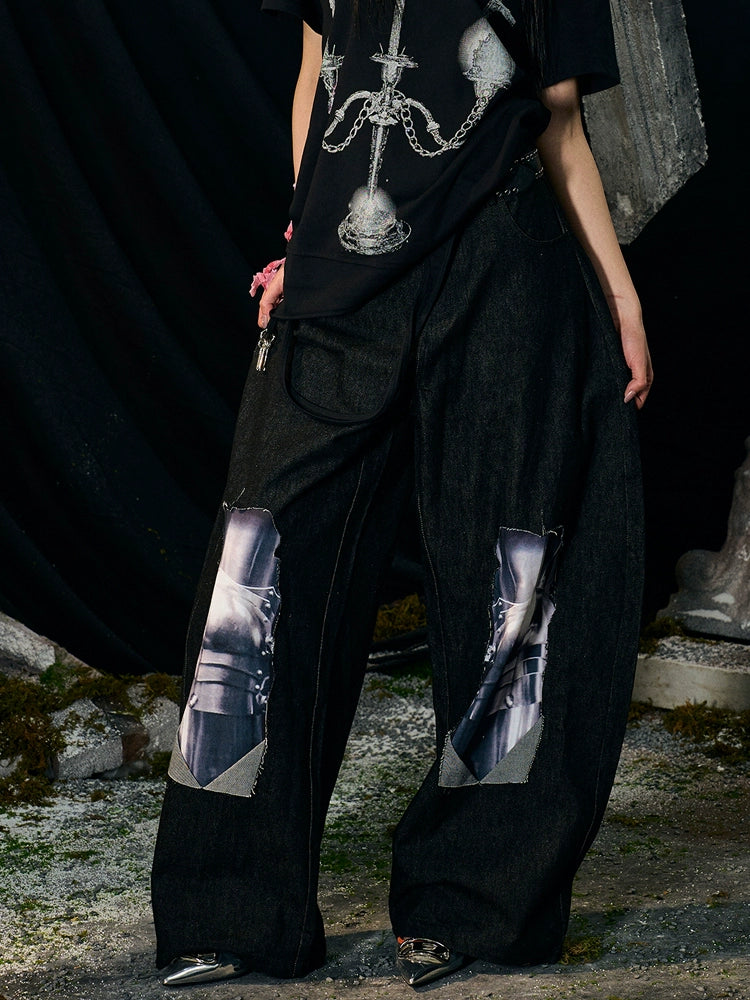 PAIKI Knight Armor 3D Printed Old Ripped Jeans