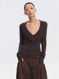 LINY LIBERTY Vintage Slim-fit V-neck Knitted Sweater