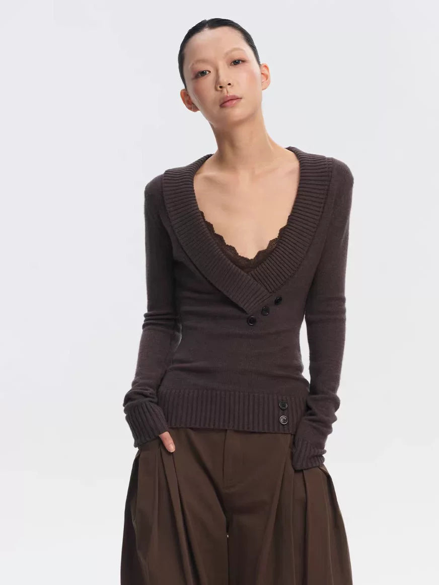 LINY LIBERTY Vintage Slim-fit V-neck Knitted Sweater