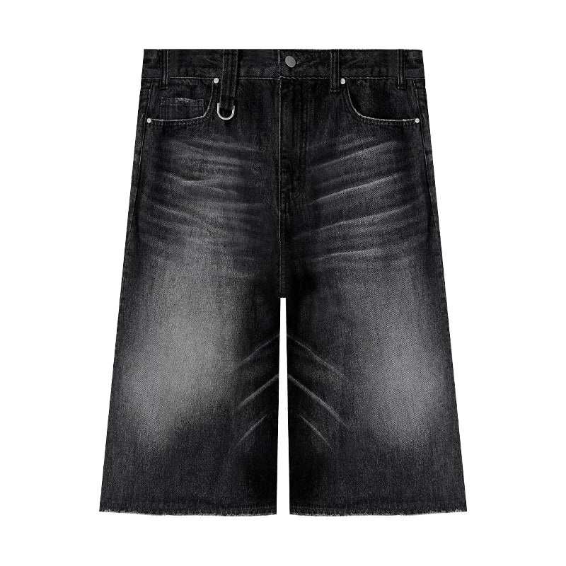 TERRAINCOGNITA Loose and Old Seven-point Denim Shorts