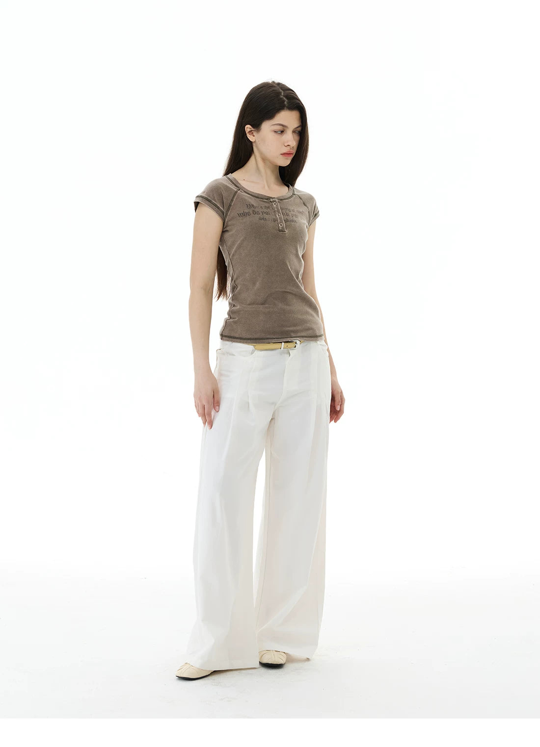 WLNEXT Premium Sense Slim Fit Henry Neck Front Shoulder Tee