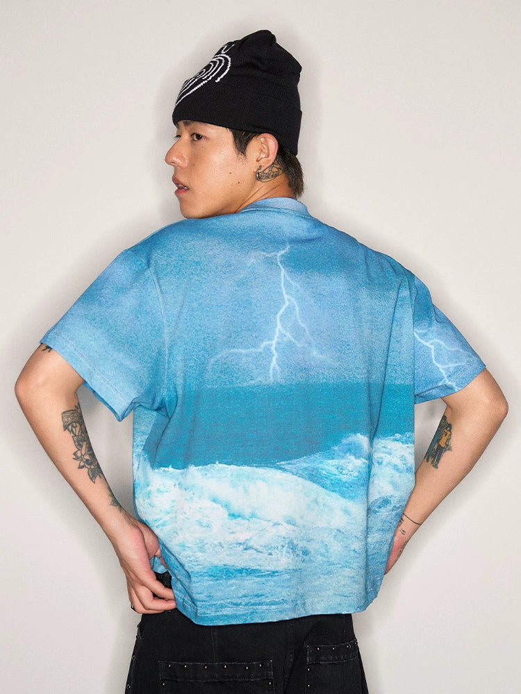 CoosRetro Storm Ocean Print Casual Tee