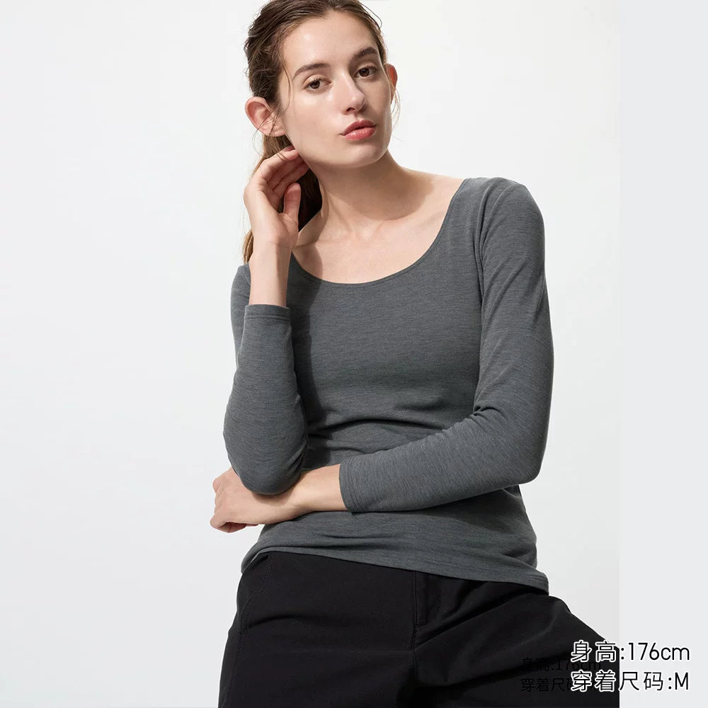 Uniqlo Cotton-blend U-neck T-shirt/8-point Sleeve Warmer