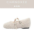 CHRNDXEE Cross-buckle Flat-soled Lamb Wool Shoes