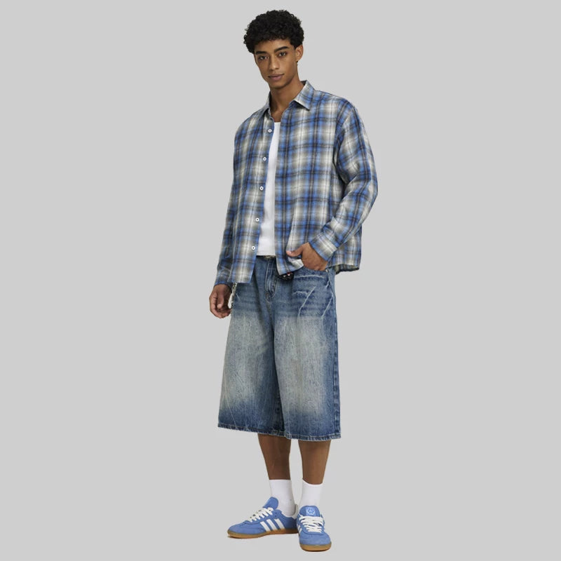 FIVEMEN Vintage Loose Plaid Shirt Jacket