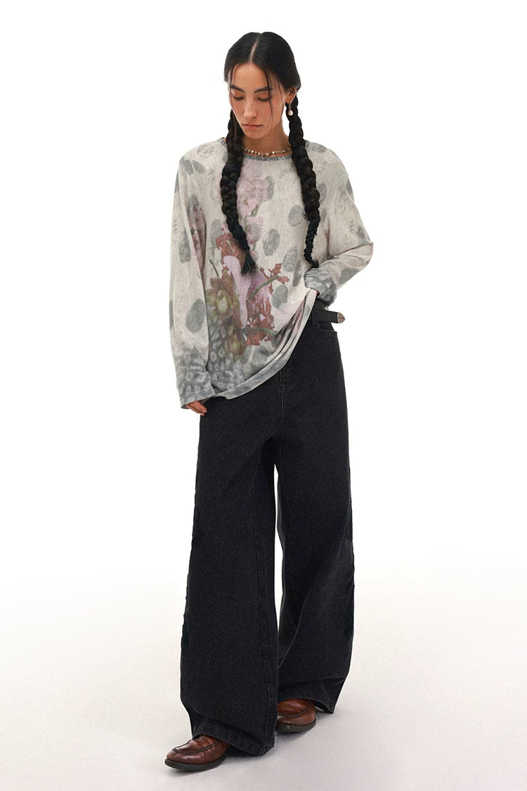 PHYS Spotted Floral Slack Shoulder Long Sleeve T-Shirt