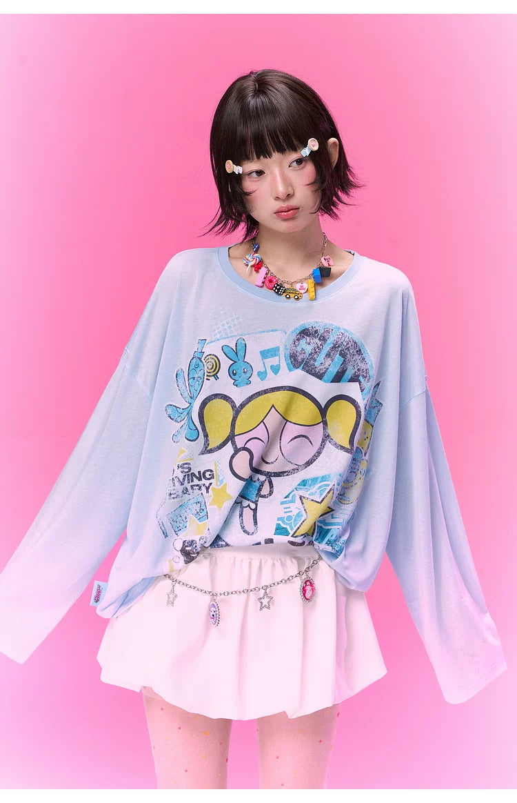 BJHG [Flying Girls Joint Name] Printed Lyocell Long Sleeve T-Shirt