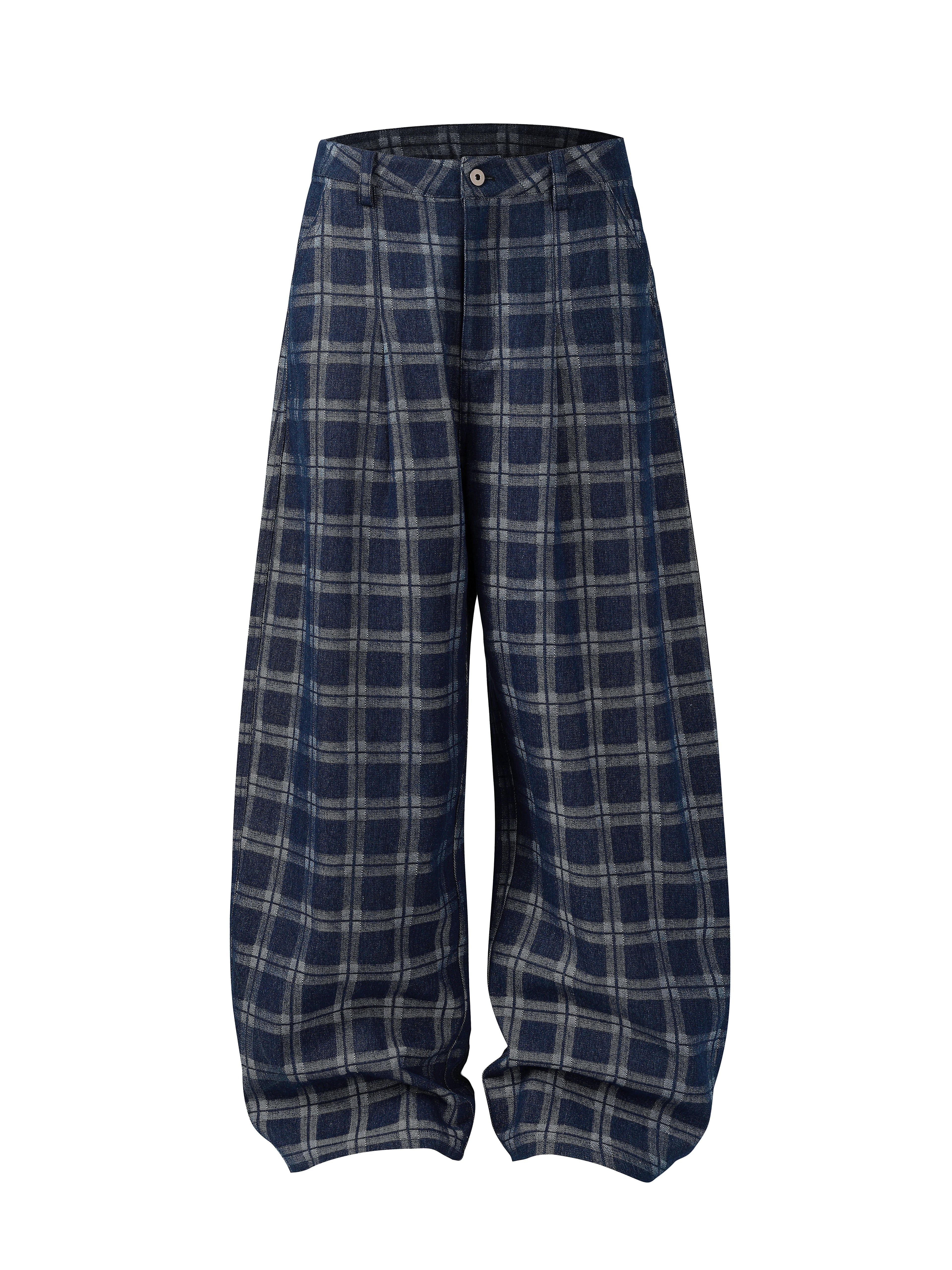 NOVACAM Retro Plaid Wide-leg Slacks
