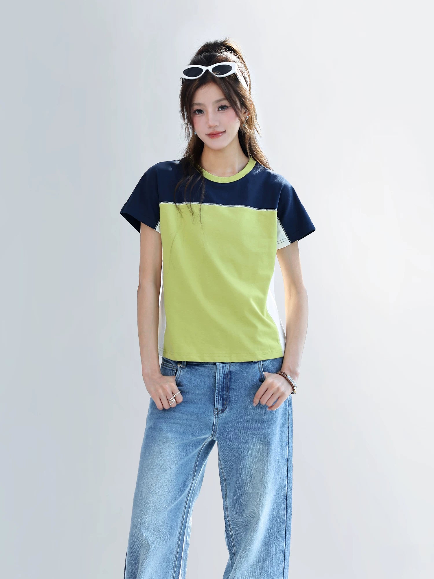 CHANT2nd Contrasting Color Splicing Casual Tee