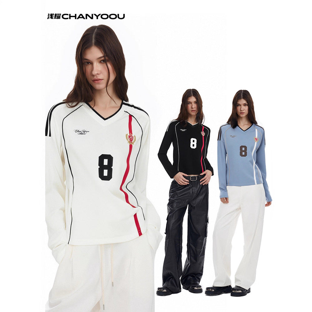 CHANYOOU Vintage Striped V-Neck Sports Long Sleeve