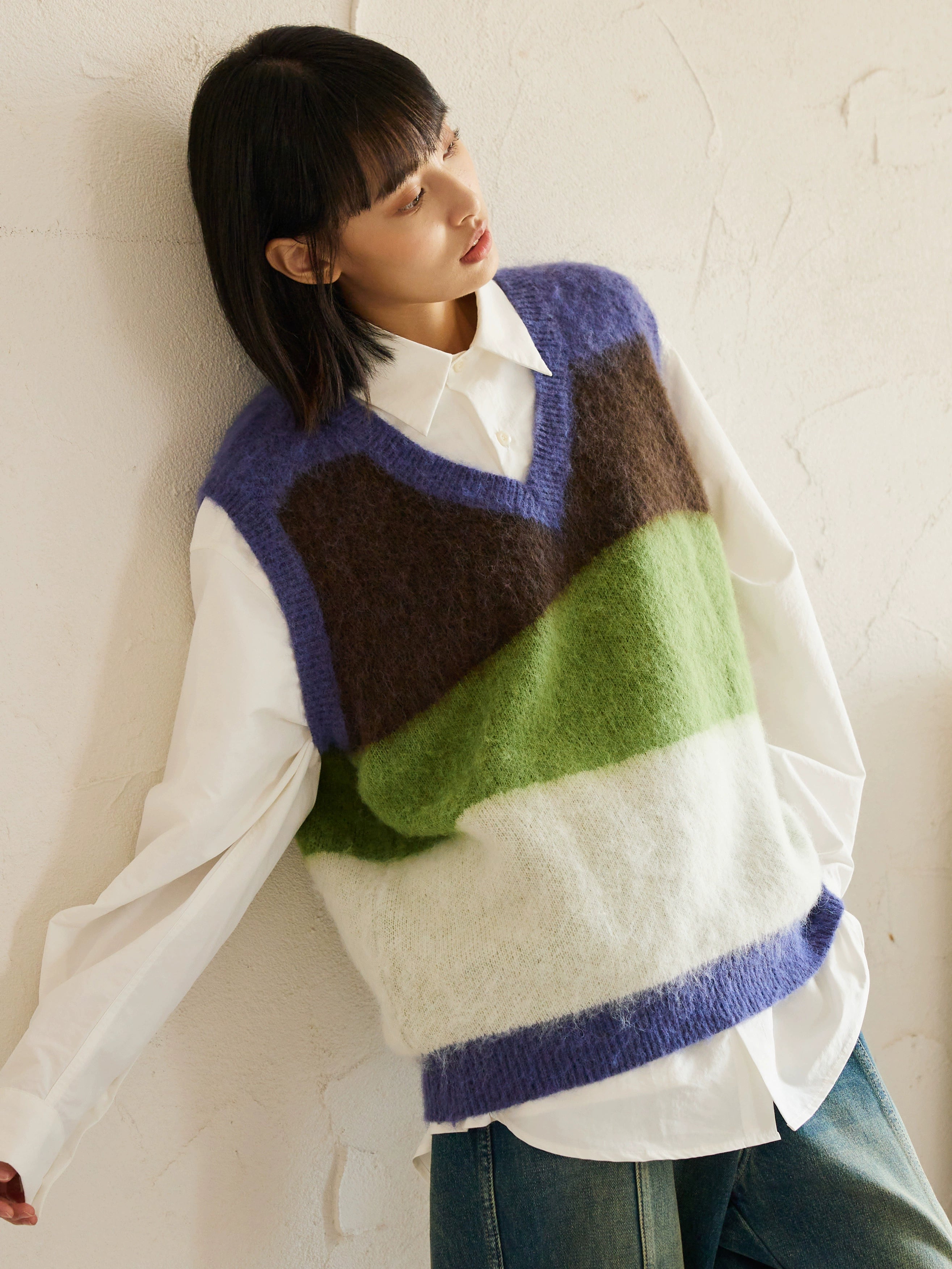 LR MADE Retro Contrasting Color Splicing Short Vest