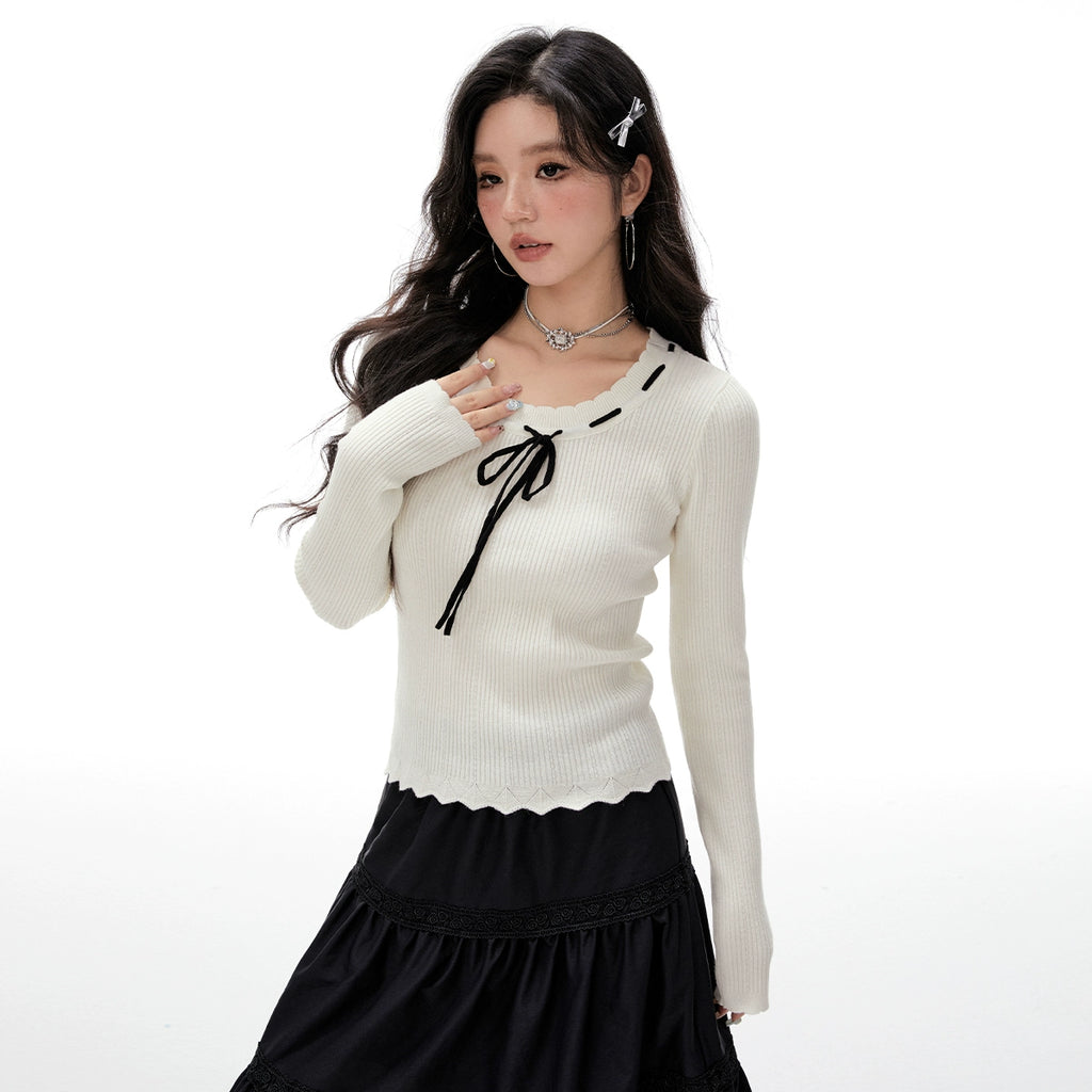 Imone Contrasting Straps Slim Stitching Sweater Knitted Sweater