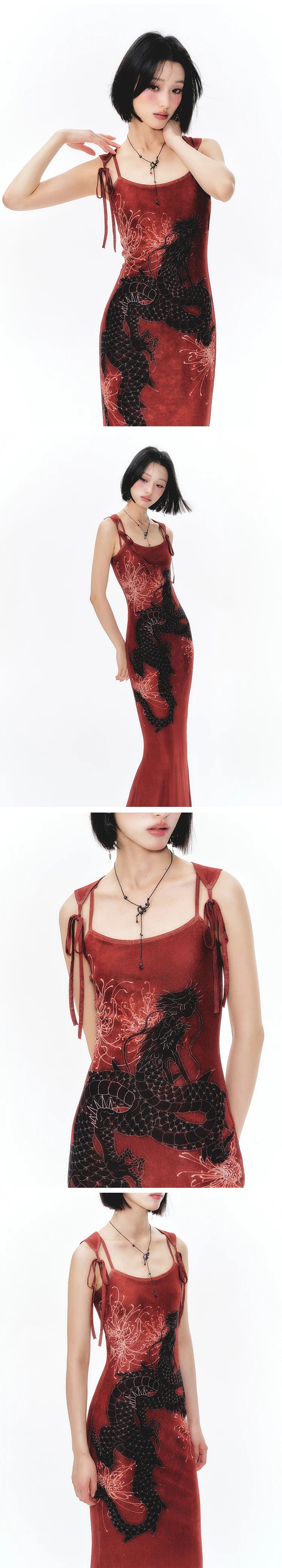 YEDM Retro Slim-fit Suspender Fishtail Dress