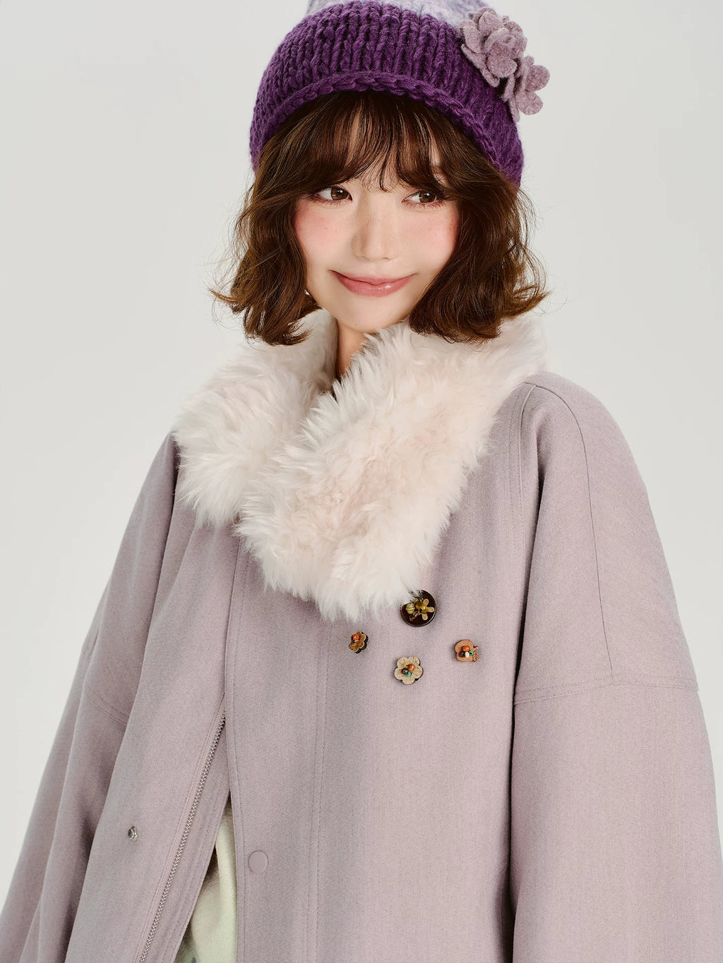 Girlyhalo Korean Fur Collar Padded Thick Coat