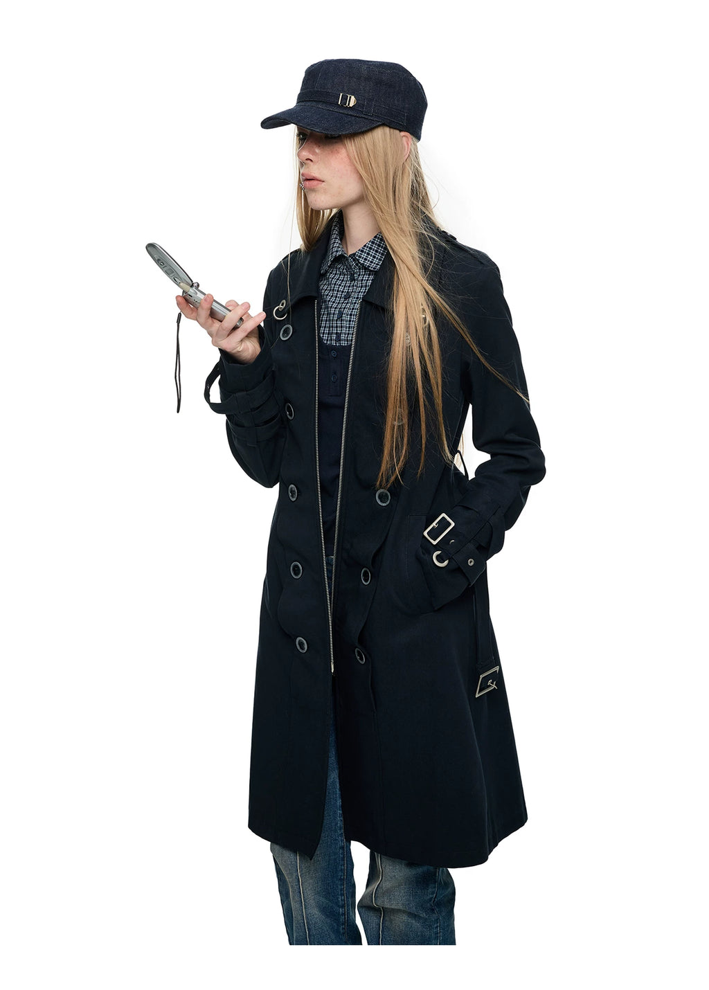 JIKOO Double-breasted Strap-on Slim-fit Jacket