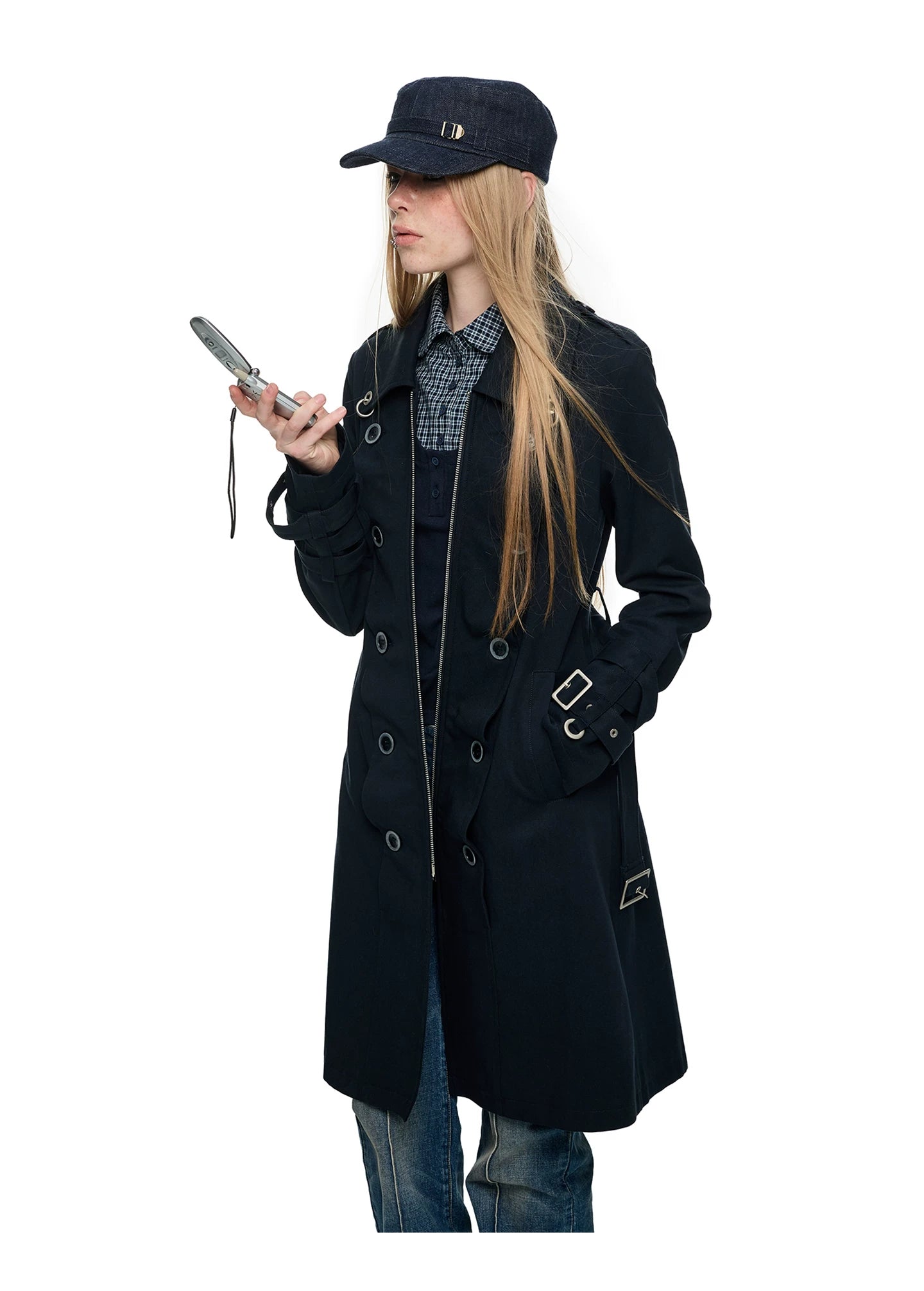 JIKOO Double-breasted Strap-on Slim-fit Jacket