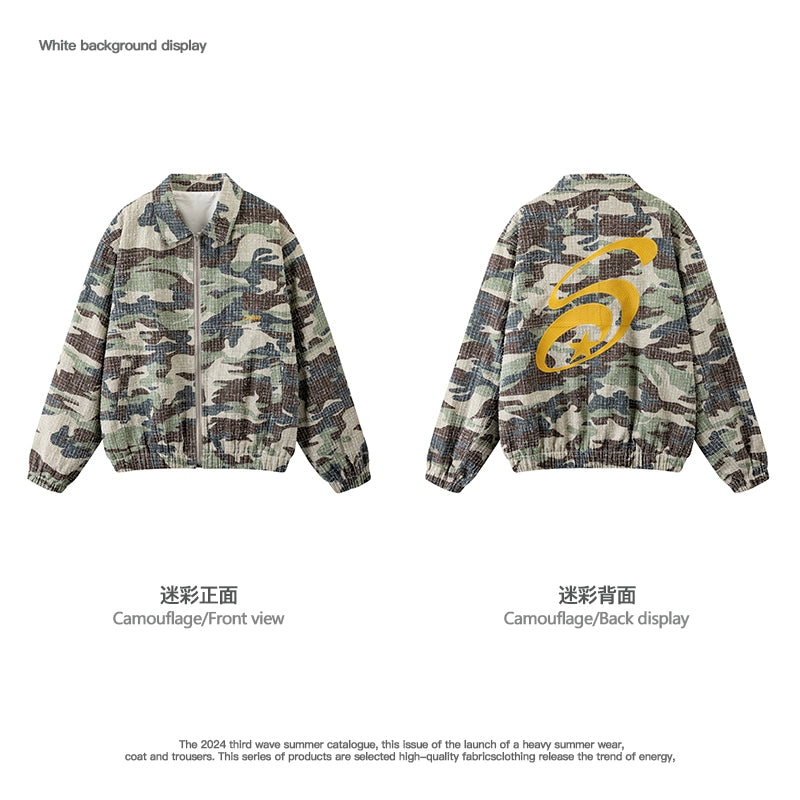CoosRetro Embroidered Washed Polished Camouflage Jacket