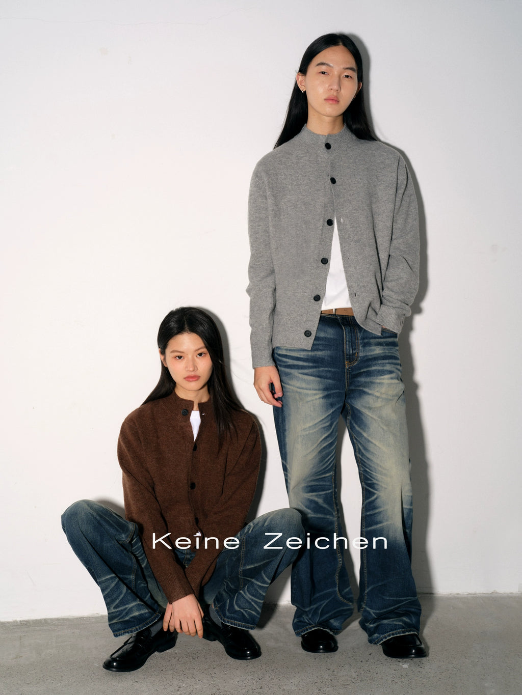 NO LOGO Knitted Button-up Neck Cardigan Sweater