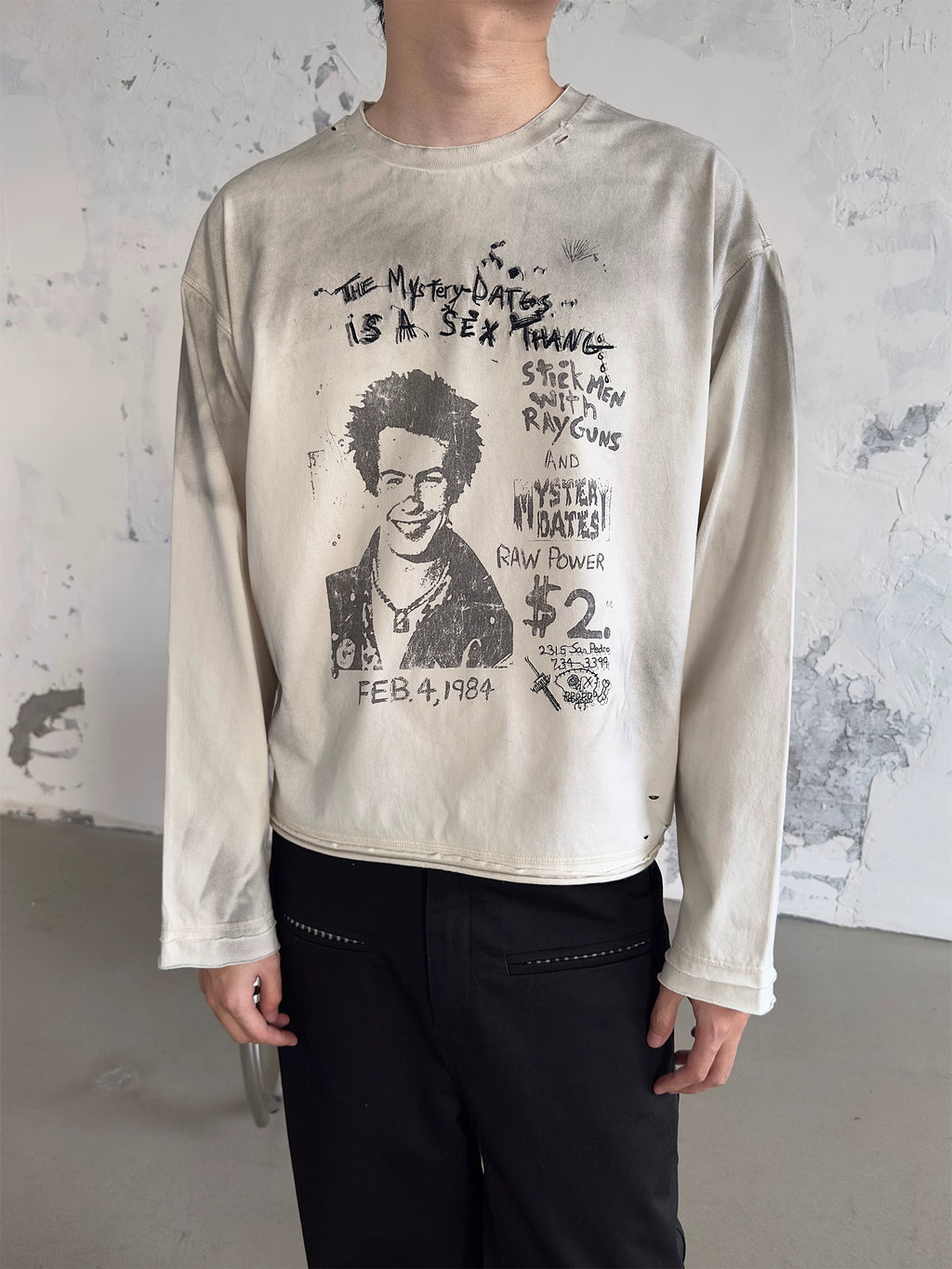 Erole Dirty Dye Old Damage Embroidery Print Long Sleeve