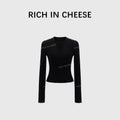 RICH IN CHEESE V-neck Stretch-knit Long-sleeved Skirt Set