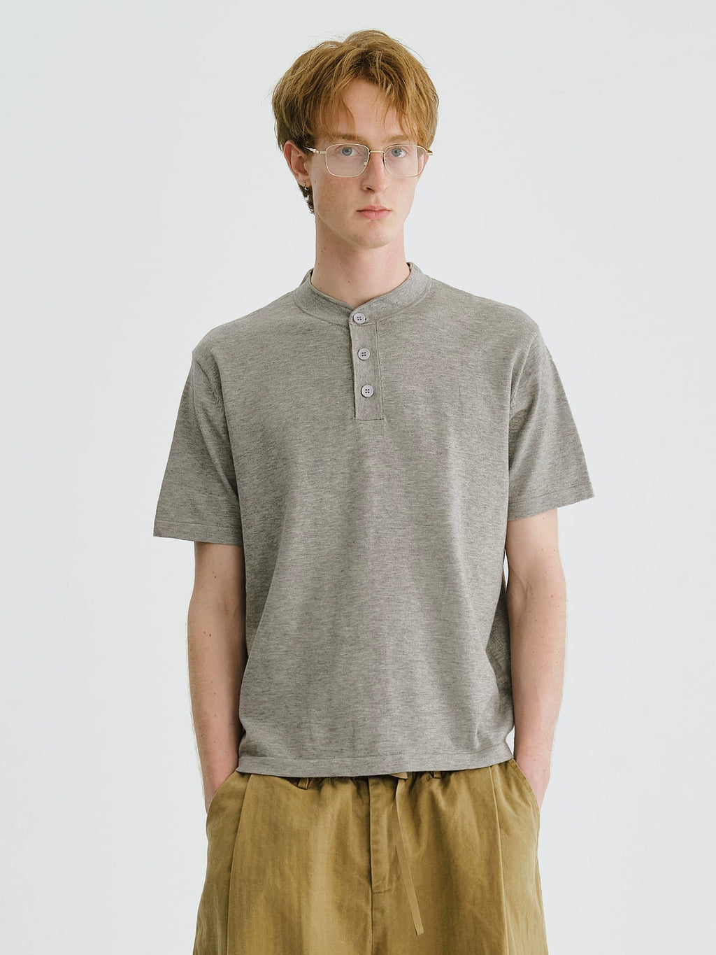 LIVINGTOWN Simple Henry Collar Versatile Casual Tee