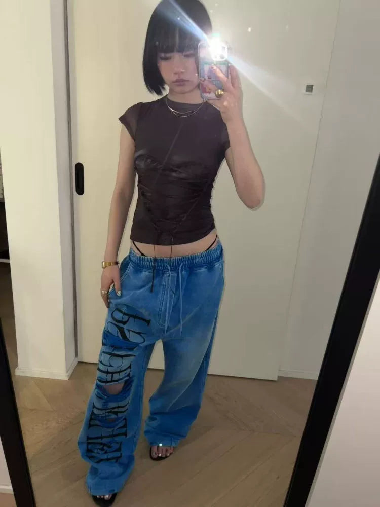 CHAI Cut and Faded Loose Trousers Sweatpants