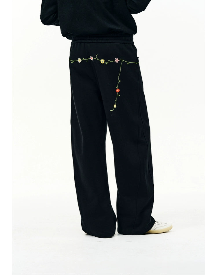 ATRY Vintage Casual Flower Embroidered Sweatpants