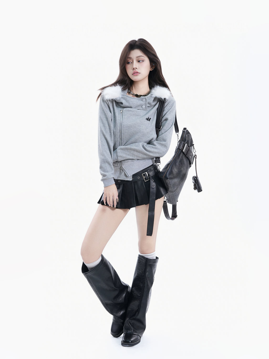 BF. BORFEND Fleece Removable Fur Collar Hooded Double-ended Zipper Jacket
