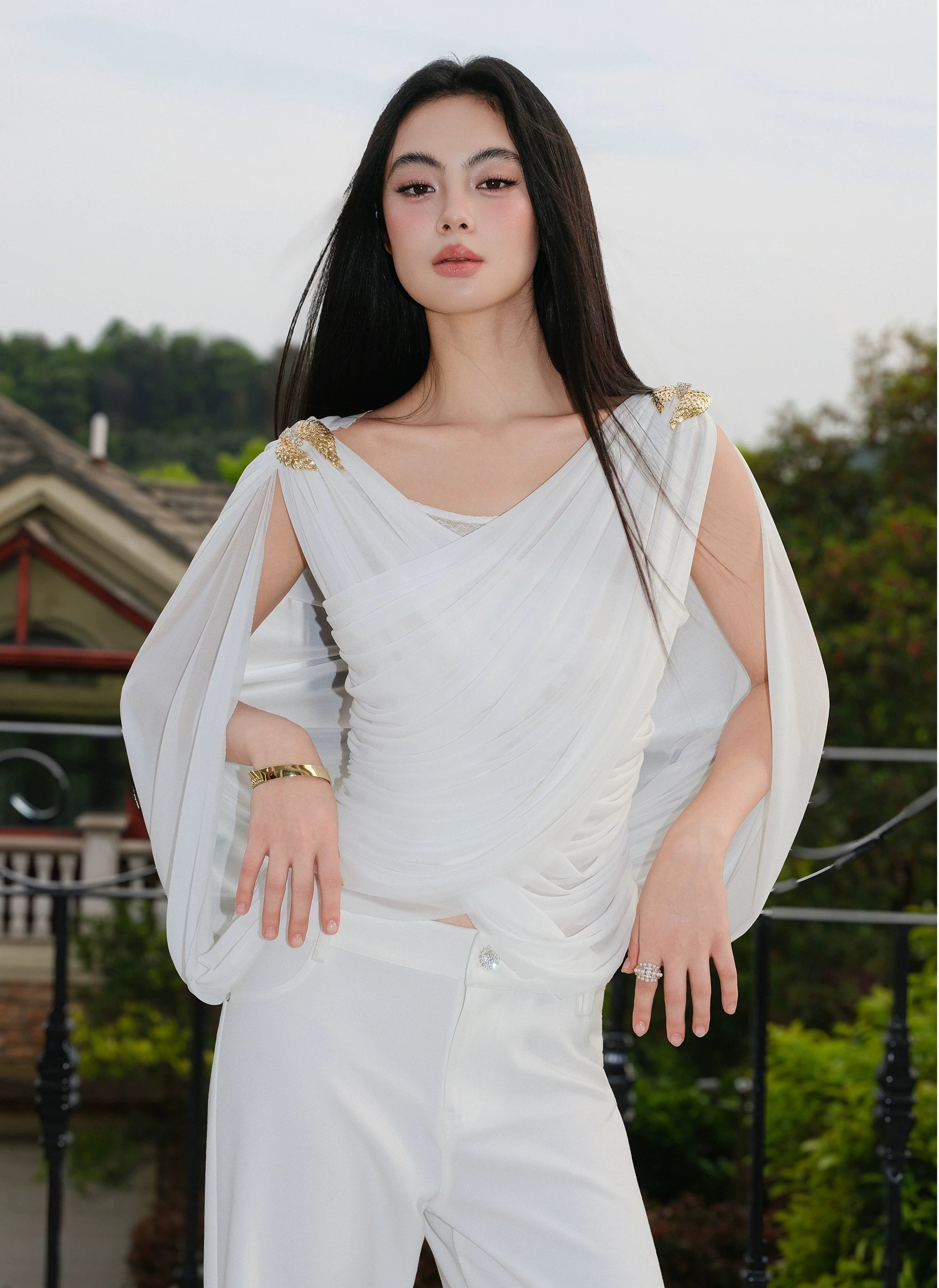 J TheChosen Drape Pleated Cross Vest