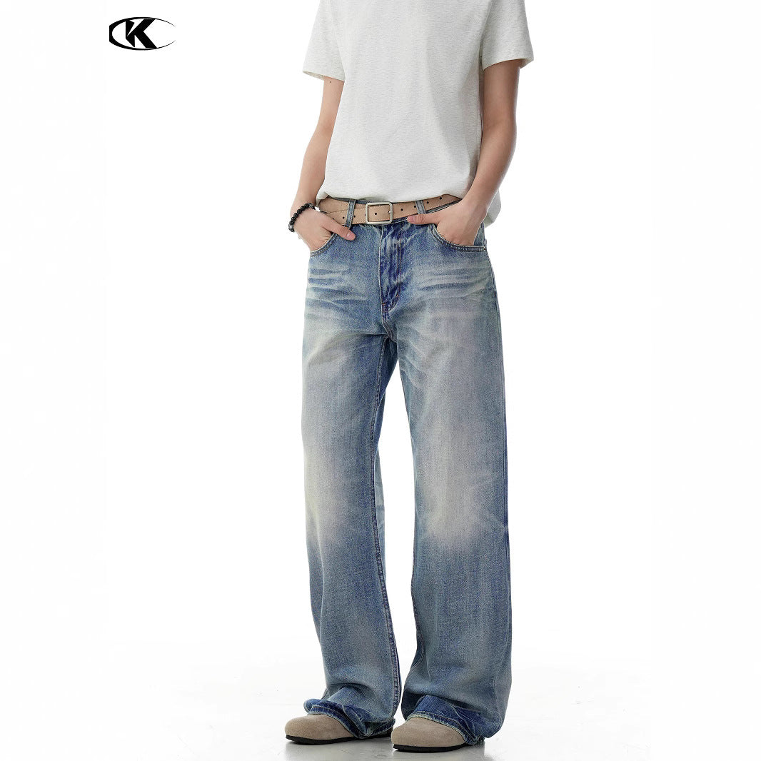 11KN Retro Old Gradual Change Loose Wide Leg Pants