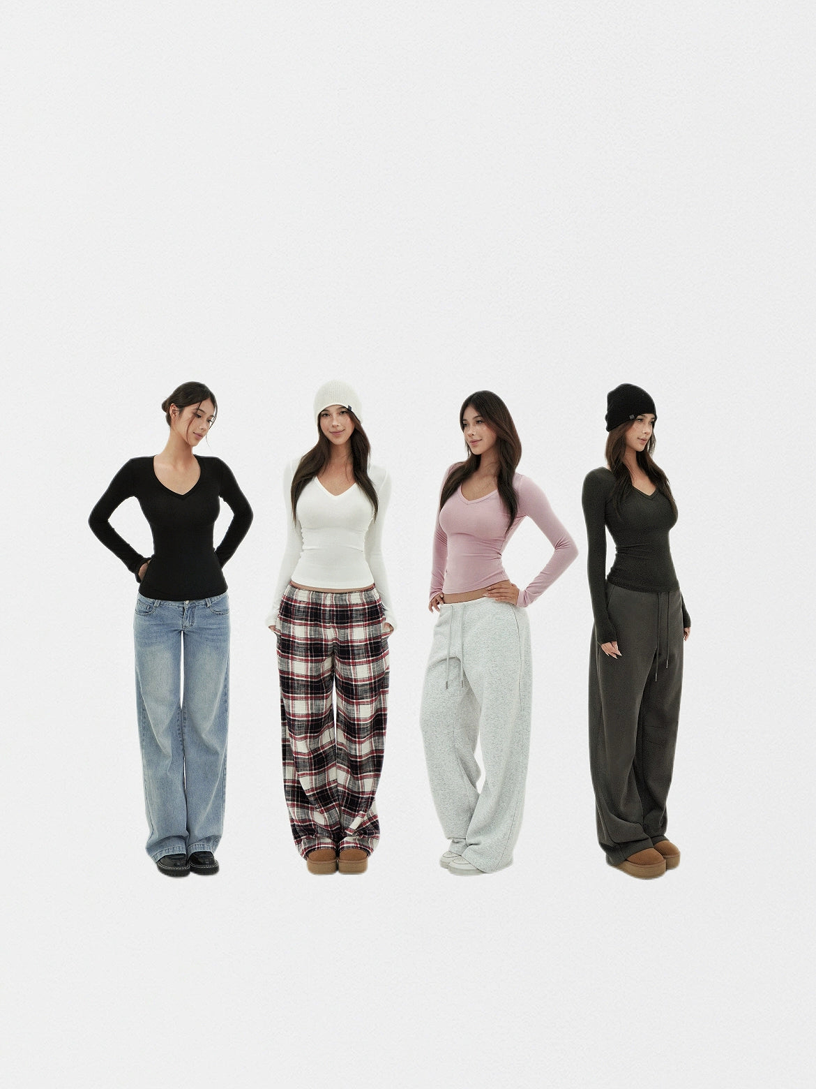 Jim KennetV Neck Stretch Bottom Long Sleeve Top