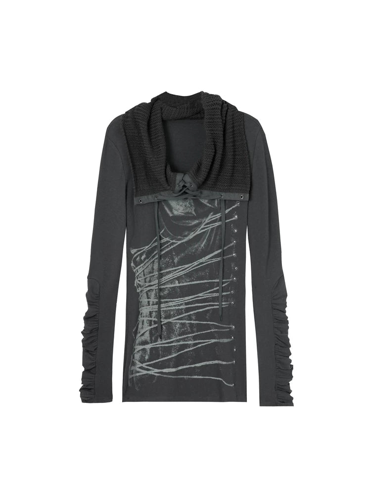 DoublePunch Shoulder Knitted Strap Long Sleeve