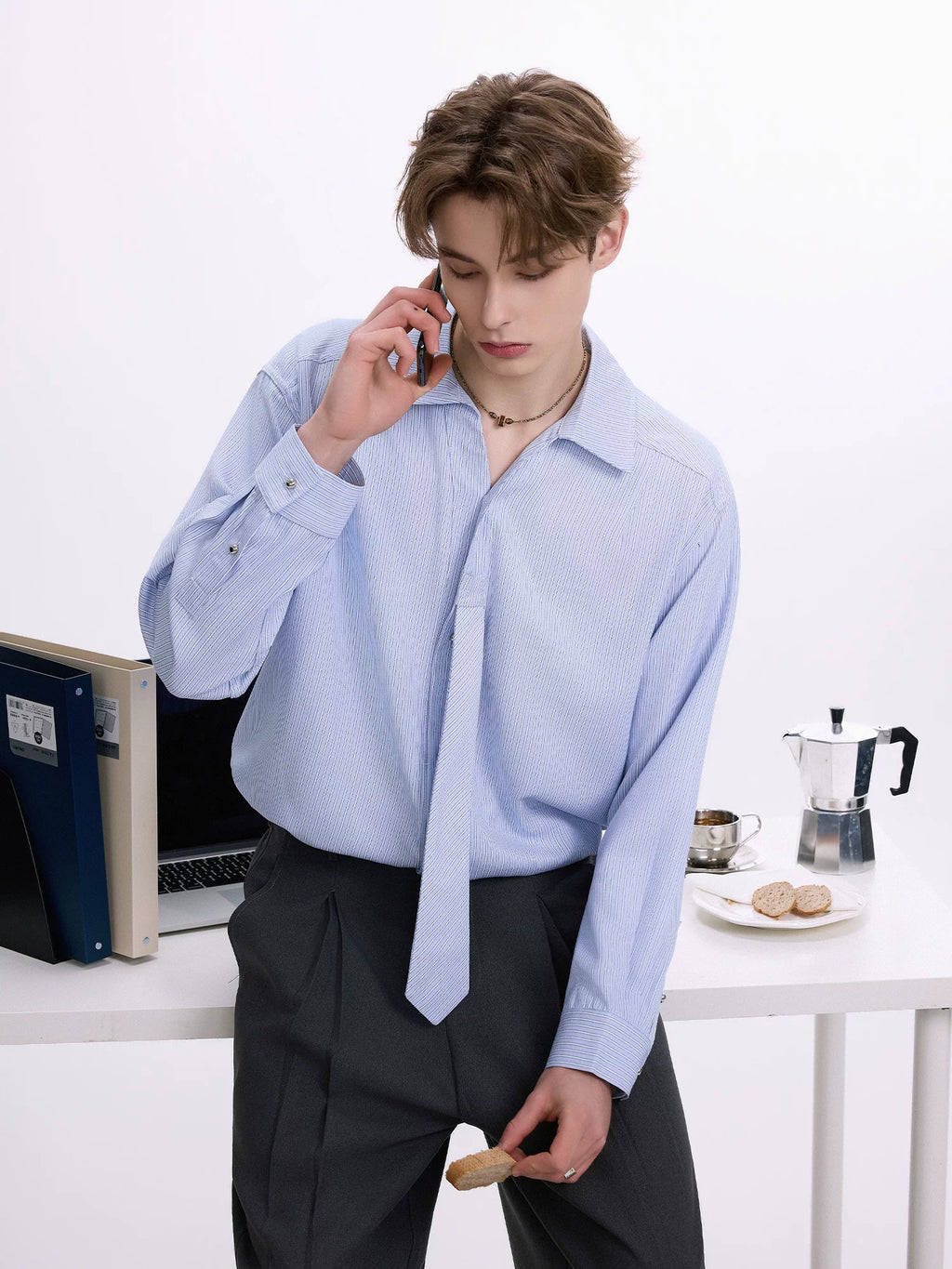 CHOR Casual Tie-up Striped Tie Shirt