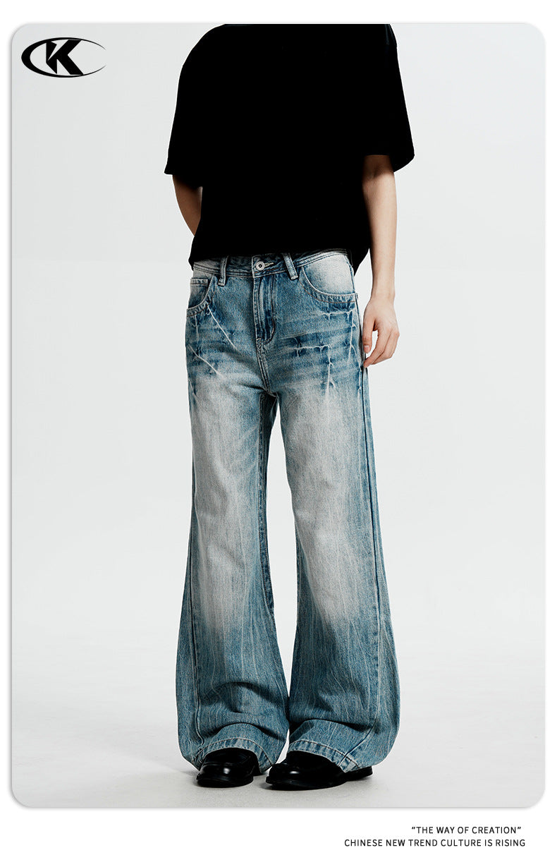 11KN Retro Lightning Pattern Slim Jeans