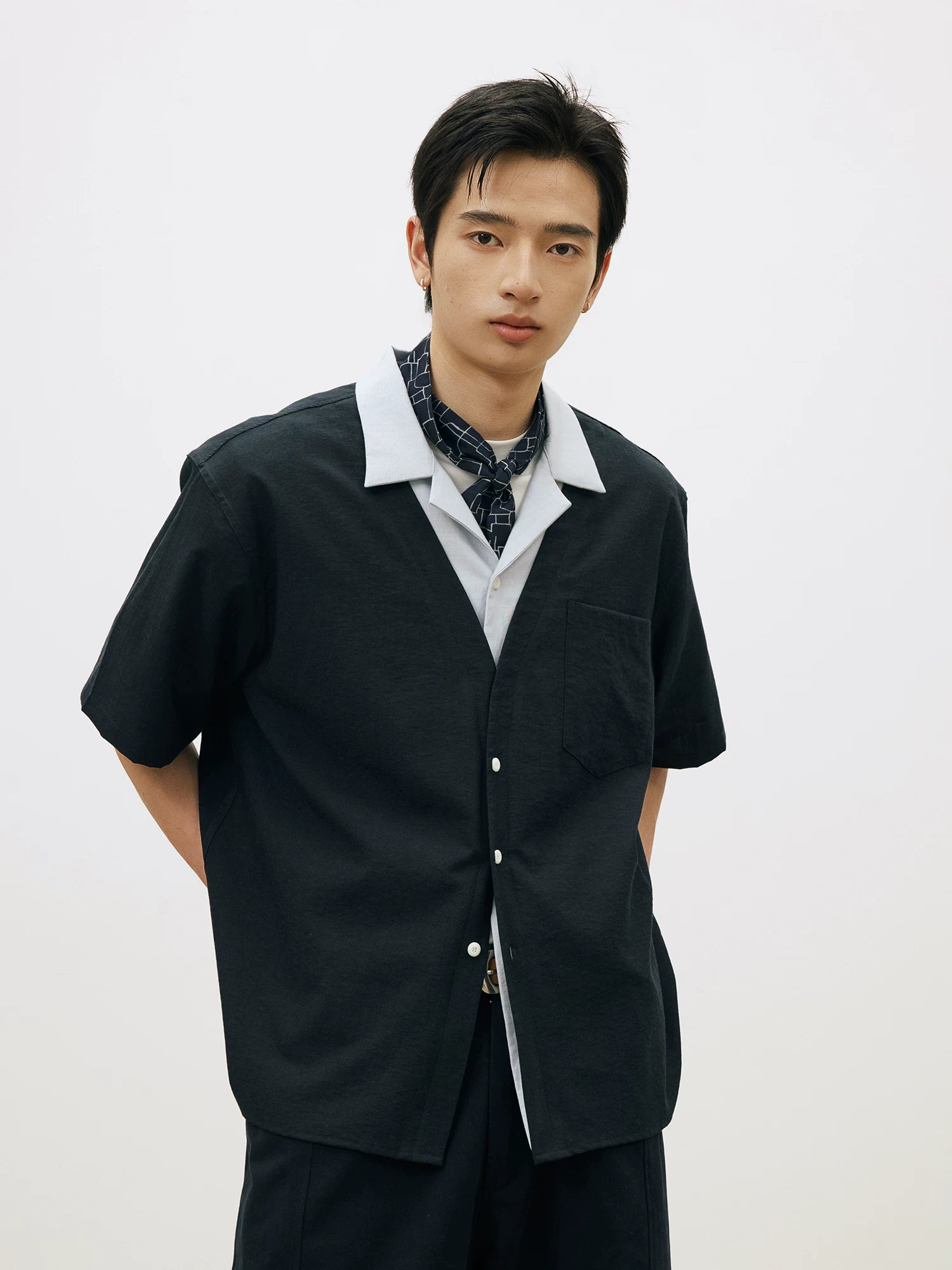 LR Contrast Double Neck Anti-Wrinkle Short Sleeve Shirt