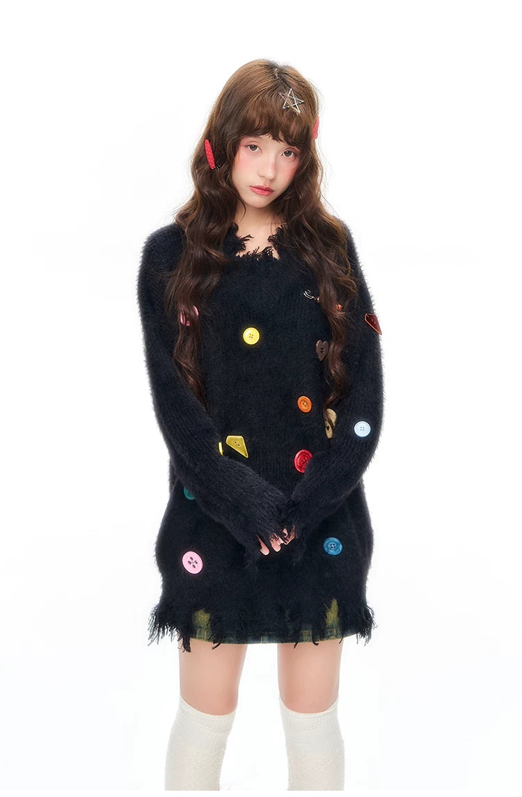 YEDM V-neck Colorful Button-up Sweater