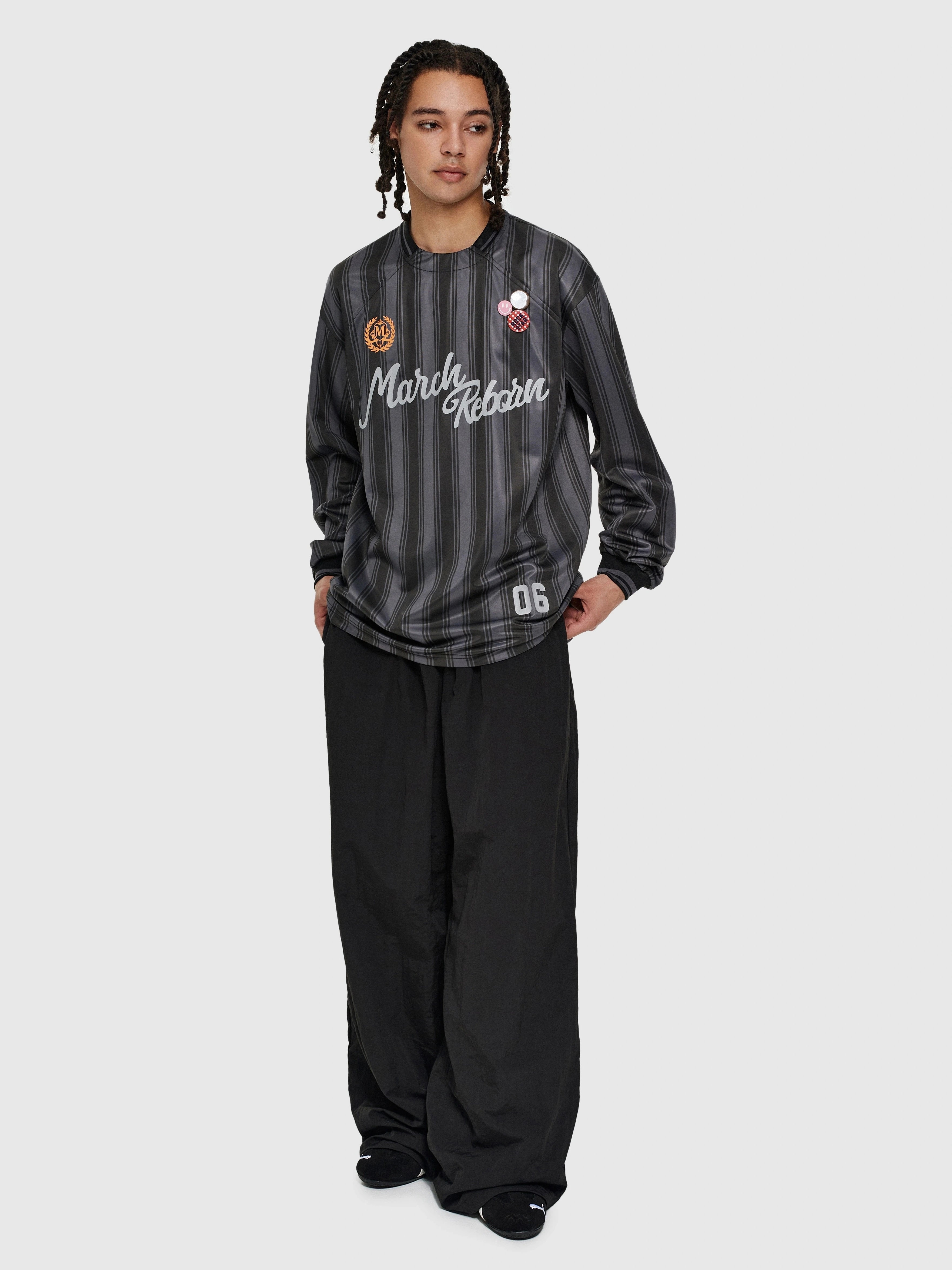 March Vintage Striped Football Style Print Long Sleeve