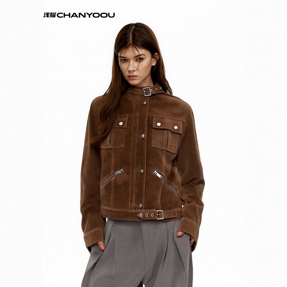 CHANYOOU Vintage Suede Stand-up Jacket