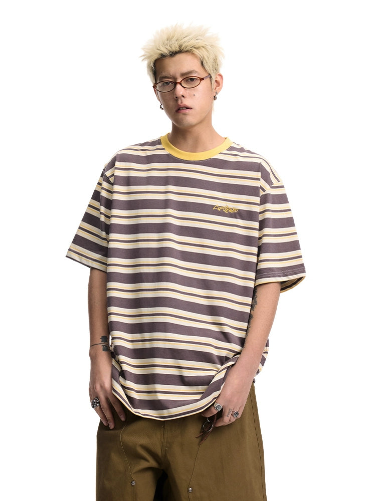 CoosRetro Retro Bag Embroidery Logo Embroidery Striped Tee