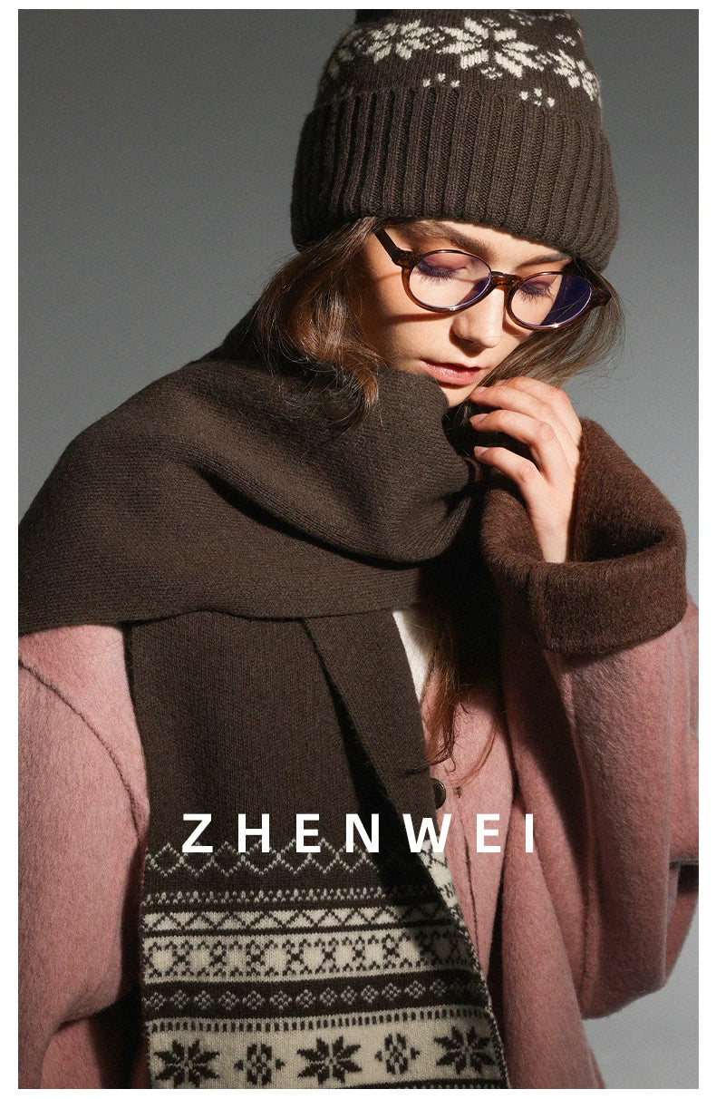 ZHENWEI Pure Wool Fair Island Knitted Small Scarf Scarf